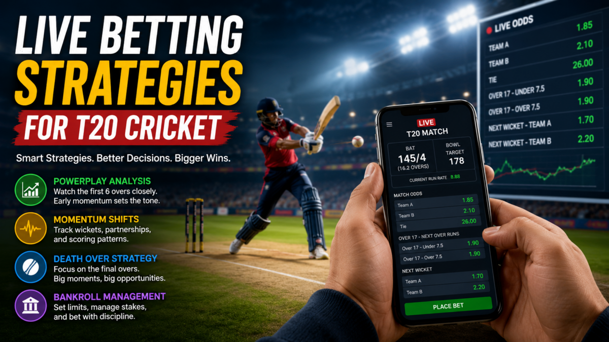 A cricket fan analyzing live betting odds during an intense T20 cricket match on a digital screen.