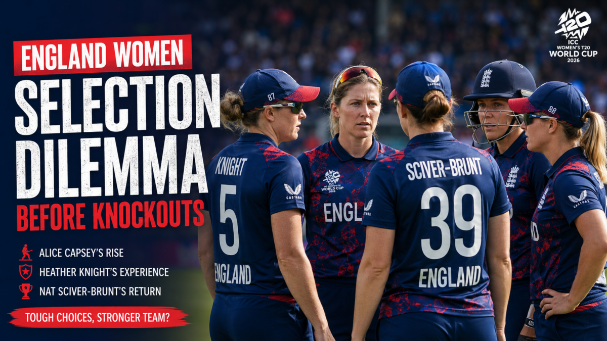 England Women players discuss team strategy during the Women's T20 World Cup 2026 amid selection challenges.