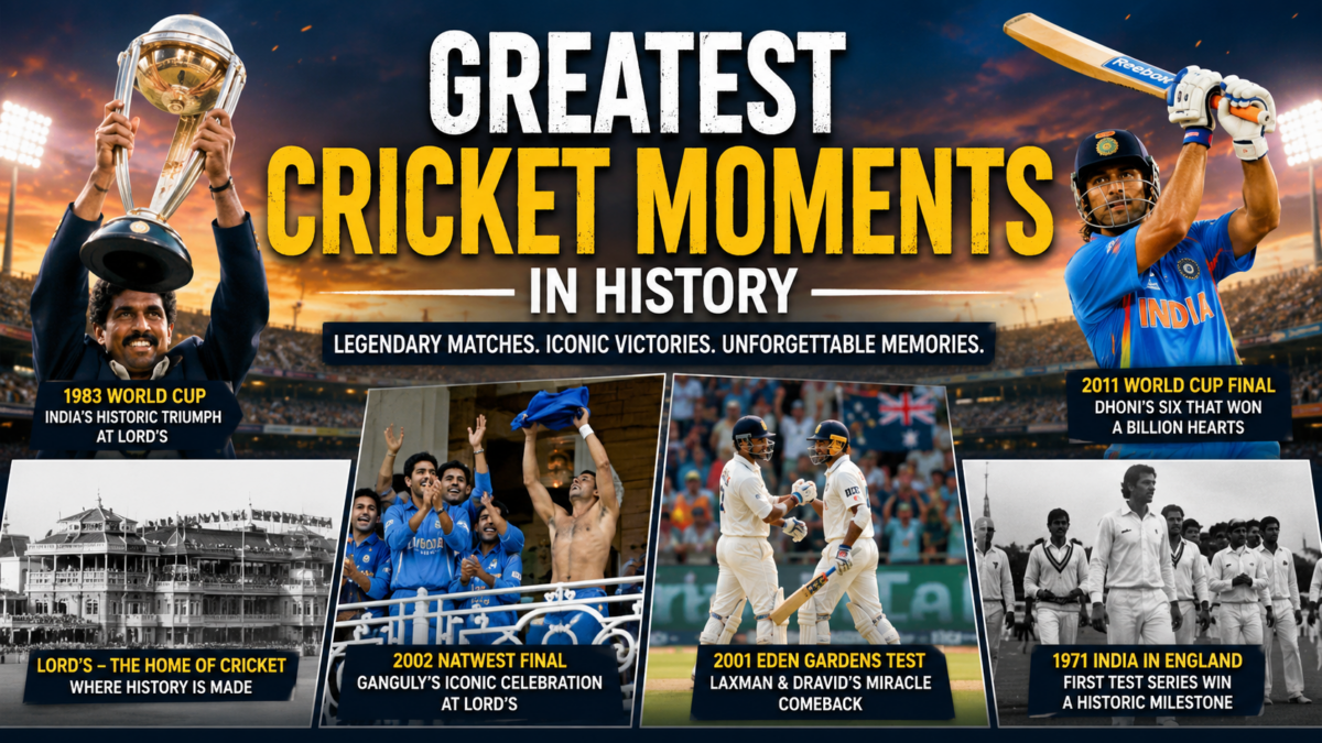 Historic cricket moments featuring World Cup victories, iconic celebrations, and legendary matches that shaped cricket history