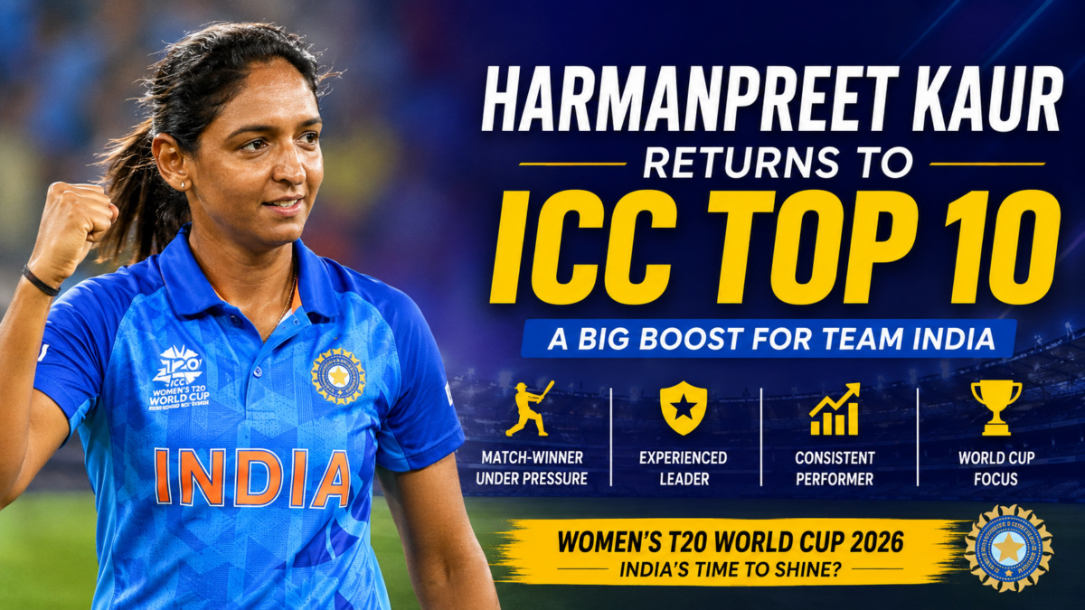 Harmanpreet Kaur celebrating after returning to the ICC Women's T20I Top 10 rankings ahead of the Women's T20 World Cup