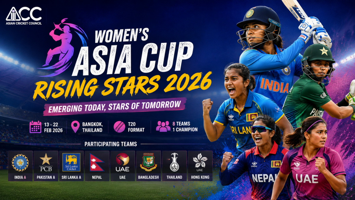 Rising Stars Women’s Asia Cup 2026 cricket match action showing young players competing in T20 tournament in Bangkok