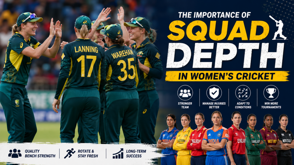 Women's cricket team celebrating victory, showcasing the importance of squad depth, team balance, and player versatility.