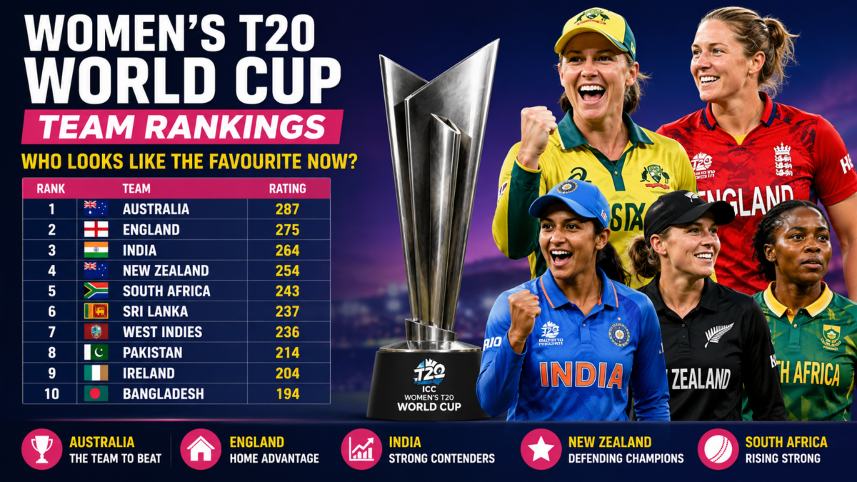 Australia, England and India women's cricket teams featured among the top-ranked sides ahead of the ICC Women's T20 World Cup 2026.