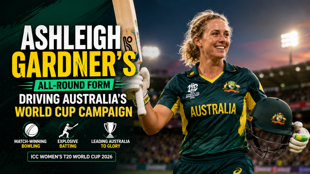 Ashleigh Gardner celebrates after another match-winning all-round performance for Australia at the Women's T20 World Cup 2026.