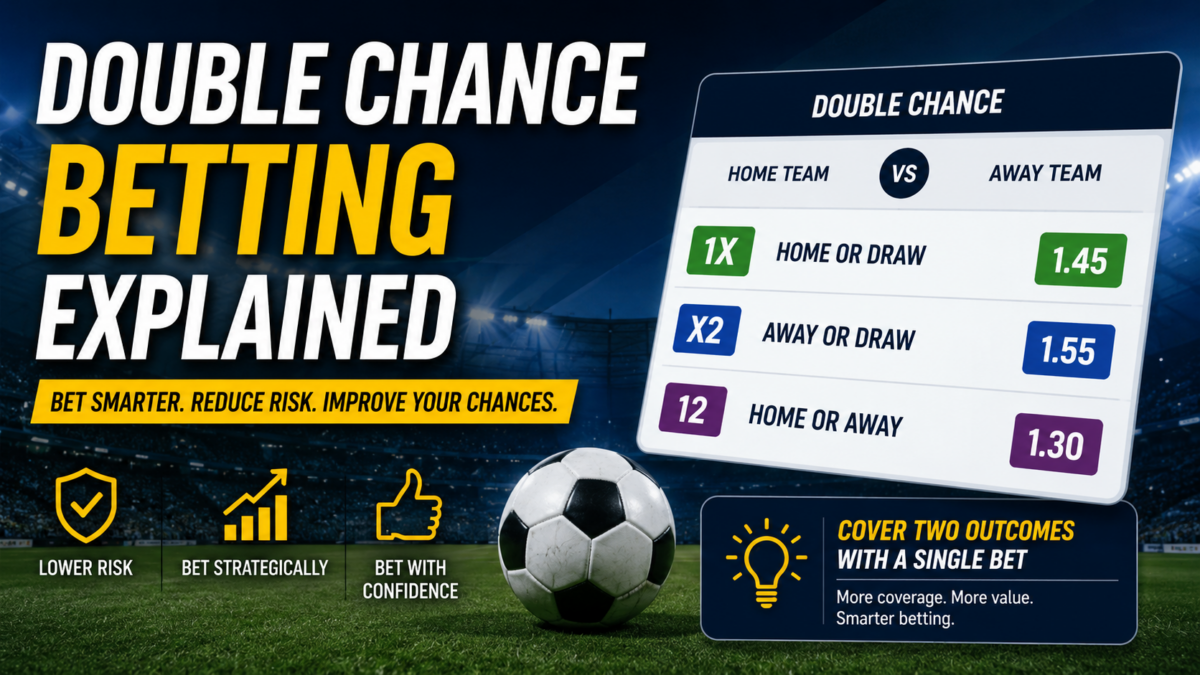 Double chance betting slip displaying home or draw and away or draw betting options for a football match with odd