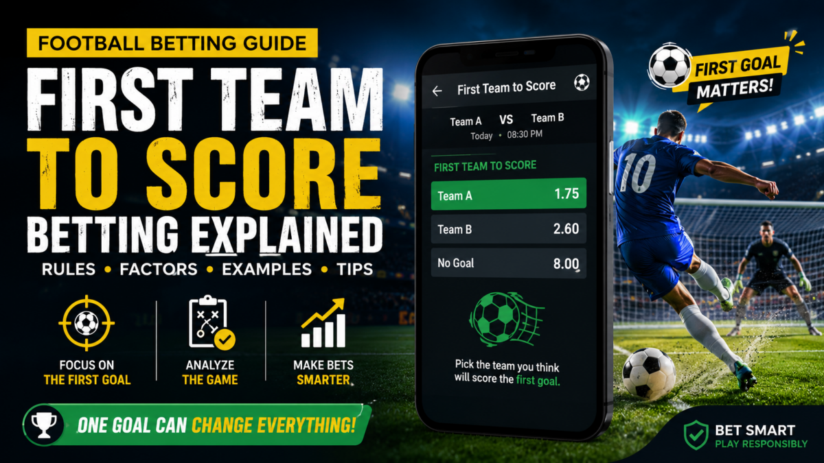 First Team to Score Betting guide showing football match odds and the first goal market