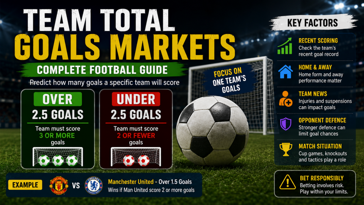 Team total goals markets explained with over and under football betting lines